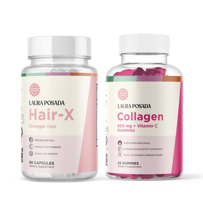 Combo de Belleza Integral: Hair-X, Fortalecedor del Cabello + Gomitas de Colágeno (500 mg) con Vitamina C