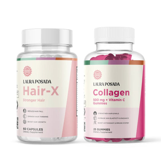 Combo de Belleza Integral: Hair-X, Fortalecedor del Cabello + Gomitas de Colágeno (500 mg) con Vitamina C